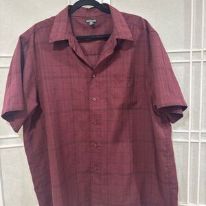 George Men’s Short-Sleeve Button-Down Shirt - Burgundy Plaid Pattern